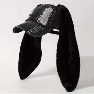Stylish Denim Cap Hat with Bunnies Faux Fur Ears Various New Boutique Adult size